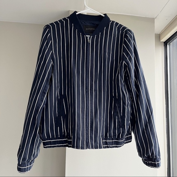 Banana Republic Blue White Tencel Vertical Stripe Bomber Jacket Size Small - Picture 4 of 5